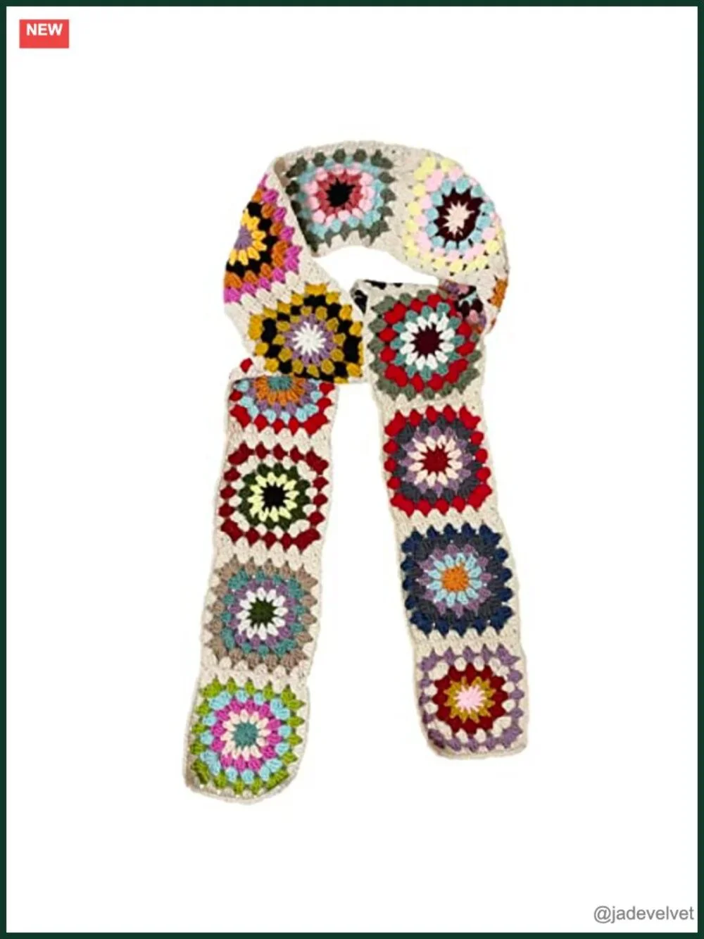 Handmade Crochet Granny Square Scarf - Acrylic Yarn - Boho Cozy Style